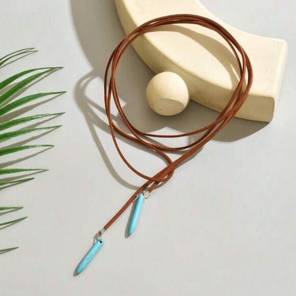 Brown Leather Necklace A1393 - Picture 2 of 4